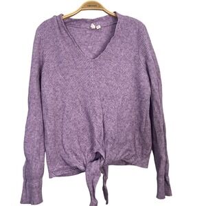 Moth Anthropologie Sweater Womens Small‎ Lavender V-Neck Tie Front Ribbed Cozy